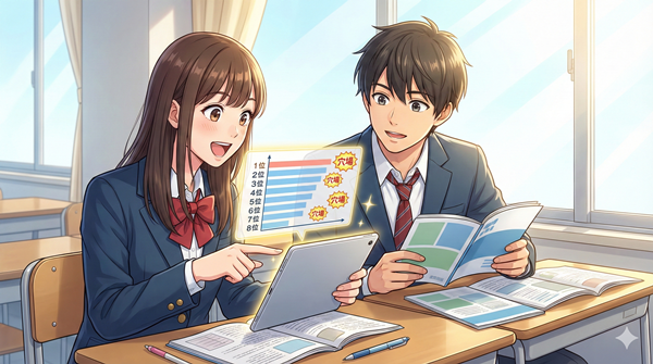 関関同立合格を目指して戦略を立てる受験生カップル