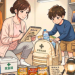 燃料危機のために備蓄をすすめる親子